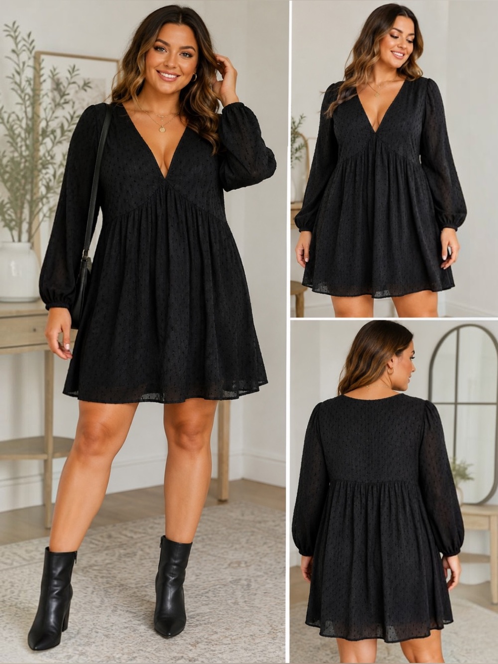 Old Navy Puff Sleeve Clip Dot Mini Swing Dress XXL Black Jack NWT